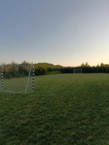 a soccer field with a net in the grass at Tajemniczy Ogród 