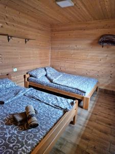 a room with two beds in a cabin at Homoljski Raj Banja Zdrelo in Ždrelo