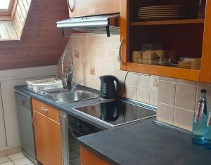 a small kitchen with a sink and a stove at Gemütliche Monteurwohnung in Oberhausen in Oberhausen