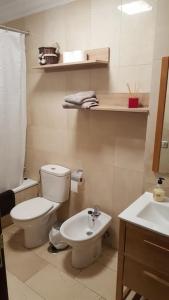 een witte badkamer met een toilet en een wastafel bij Apartamento con amplia terraza en Candelaria in Candelaria