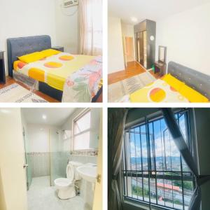 a collage of four pictures of a bedroom at Seri Maya -Lrt setiawangsa - Master Room with shared unit in Kuala Lumpur