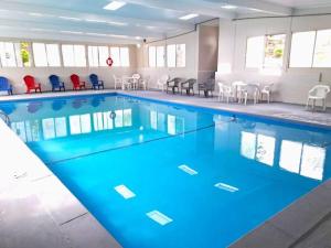 ブランソンにあるIndian Point Villa#5 at Tribesman Resort on Table Rock Lake near Silver Dollar City, Bransonの青い水と赤い椅子が備わる大きなスイミングプール