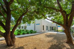 ein Gebäude mit einem Baum davor in der Unterkunft La Caduta Luxury Villa in Livingstone