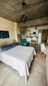 1 Schlafzimmer mit einem großen Bett und einer Küche in der Unterkunft Park Garden Tucumán in San Miguel de Tucumán
