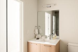 a bathroom with a sink and a mirror at LoHi Clubhouse - Cityscape Panorama - Central LoHi in Denver +44 photos
