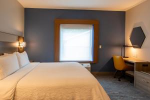 a bedroom with a bed and a desk and a window at Holiday Inn Express & Suites Sioux City-South, an IHG Hotel in Sioux City