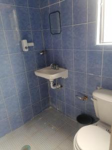 uma casa de banho com um WC e um lavatório em Habitación cómoda y tranquila em Cidade do México