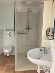 een badkamer met wastafel en toilet bij La Peñita - sunny guesthouse with private pool and garden in Salobreña