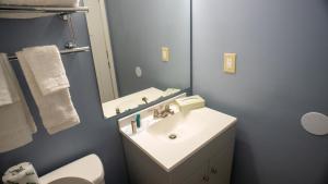 bagno con lavandino, servizi igienici e specchio di Ashley Motel a Plainfield