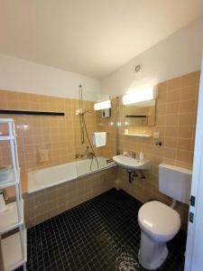 ein Badezimmer mit einem WC, einem Waschbecken und einer Badewanne in der Unterkunft Winterberg Appartement 21088 in Winterberg