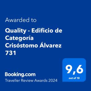 a screenshot of a phone screen with the text awarded to qualify editorinia cerc at Quality - Edificio de Categoría Crisóstomo Álvarez 731 in San Miguel de Tucumán
