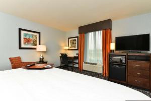 um quarto de hotel com uma cama e uma televisão de ecrã plano em Hampton Inn Corning/Painted Post em Painted Post