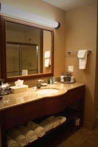 a bathroom with a sink and a mirror and towels at Hampton Inn Sierra Vista in Sierra Vista