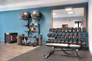 a gym with a large wall of weights at Hampton Inn & Suites Ft Worth-Burleson in Burleson