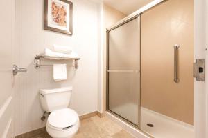 a bathroom with a toilet and a shower at Homewood Suites by Hilton at Carolina Point - Greenville in Greenville +14 photos