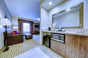 Habitación de hotel con lavabo y espejo en Hampton Inn & Suites Harrisburg, en Harrisburg