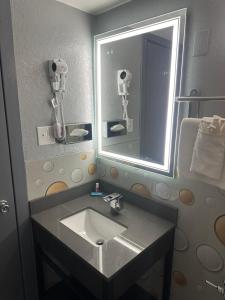 a bathroom with a sink and a mirror at Executive Inn in Owatonna