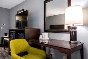 a room with a desk with a chair and a mirror at Hampton Inn Kinston in Kinston