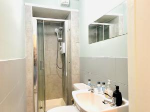 a bathroom with a sink and a shower at Dublin Central Apartment in Dublin