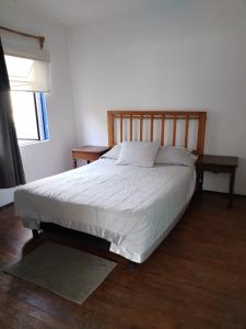 Un dormitorio con una cama grande y una ventana en La Cortesana en Ciudad de México