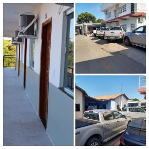 deux photos de voitures garées devant une maison dans l'établissement Boa vista, Hotel Jardim Tropical, à Boa Vista