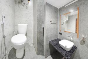two pictures of a bathroom with a toilet and a sink at FabHotel The Comfort Inn in Kānpur