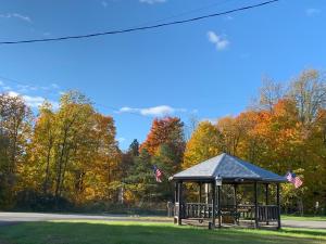 a park with a gazebo in the grass at Tour Inn Motel in Howard City