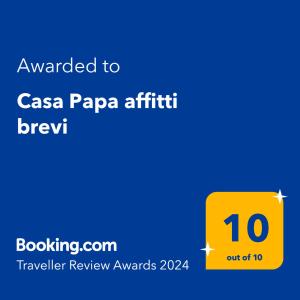 Certifikát, hodnocení, plakát nebo jiný dokument vystavený v ubytování Casa Papa affitti brevi