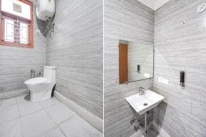 two pictures of a bathroom with a toilet and a sink at FabHotel Prime Residency in New Delhi