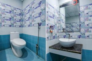 two pictures of a bathroom with a toilet and a sink at FabHotel Leaf Paradise in Lucknow