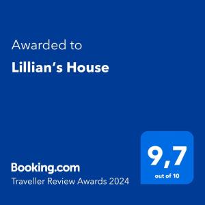 una pantalla azul con el texto otorgado a illhans house en Lillian’s House, en Atenas