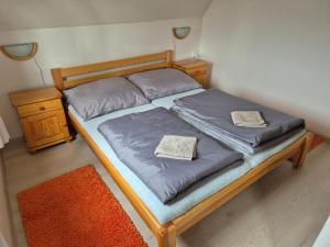 - un lit avec 2 oreillers dans l'établissement Chata Lipno, à Lipno nad Vltavou