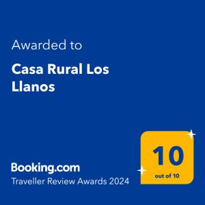 Casa Rural Los Llanos tanúsítványa, márkajelzése vagy díja