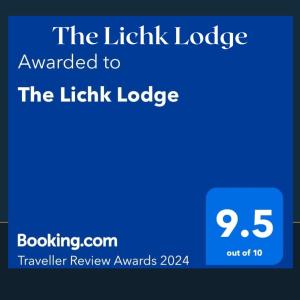 Majutusasutuses The Lichk Lodge olev sertifikaat, autasu, silt või muu dokument