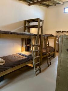 um quarto com três beliches num quarto em Mama Adama - Alpaca Farm & Hotel em Grândola