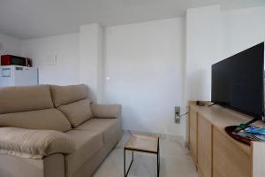 ein Wohnzimmer mit einem Sofa und einem Flachbild-TV in der Unterkunft Apto. BLAIA in Irún
