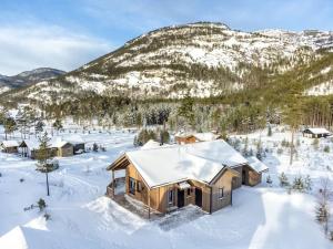 Stijlvolle vakantiewoning met uitzicht op het Vråvatn meer saat musim dingin