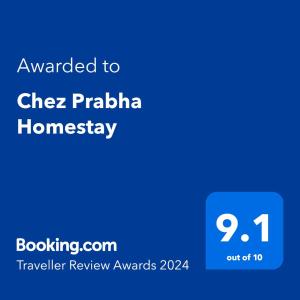 Certifikát, hodnocení, plakát nebo jiný dokument vystavený v ubytování Chez Prabha Homestay