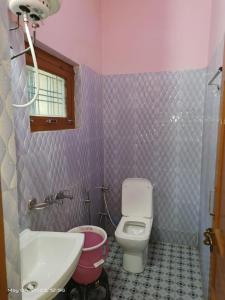 a small bathroom with a toilet and a sink at Badrinath House by Prithvi Yatra Hotel in Badrīnāth