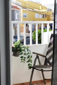 a chair on a balcony with a plant at Apartamentos Las Majoreras 1 y 2 dormitorios in Las Majoreras