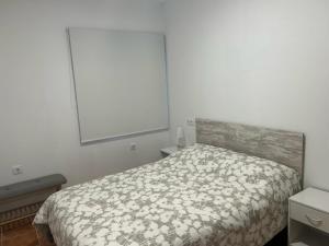 um quarto com uma cama e um grande ecrã em Apartamento Valdepasillas em Badajoz