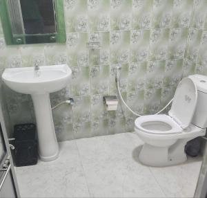 un baño con inodoro y lavabo en Villa kresilda, en Gampola