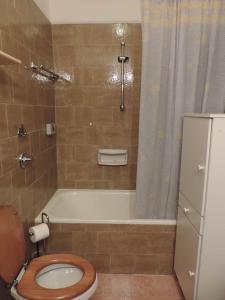 ein Badezimmer mit einem WC und einer Badewanne in der Unterkunft Appartamento per 6 nel Residence La Ginestra in Pescasseroli