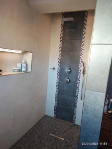 a shower with a glass door in a bathroom at Grande maison de campagne in Villiers-en-Désoeuvre