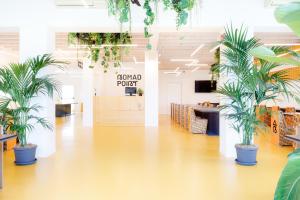 Ein Zimmer mit Palmen in Töpfen auf dem Boden in der Unterkunft Nomad Hostel in Treviso