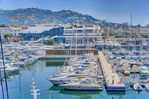 Un montón de barcos atracados en un puerto en Rue Hoche Cannes 2 room apartment very quiet, en Cannes