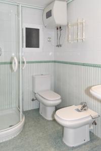 een badkamer met een toilet, een wastafel en een douche bij Amador, 3º-J in Cullera