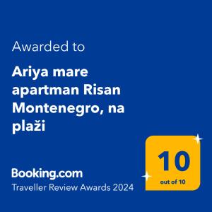 Ariya mare apartman Risan Montenegro, na plaži 면허증, 상장, 서명, 기타 문서
