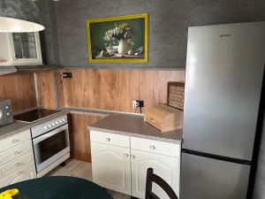 een keuken met een witte koelkast en een wastafel bij Gästehaus in Senzig
