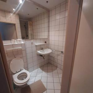 a small bathroom with a toilet and a sink at FeWo Dis in Zeitz